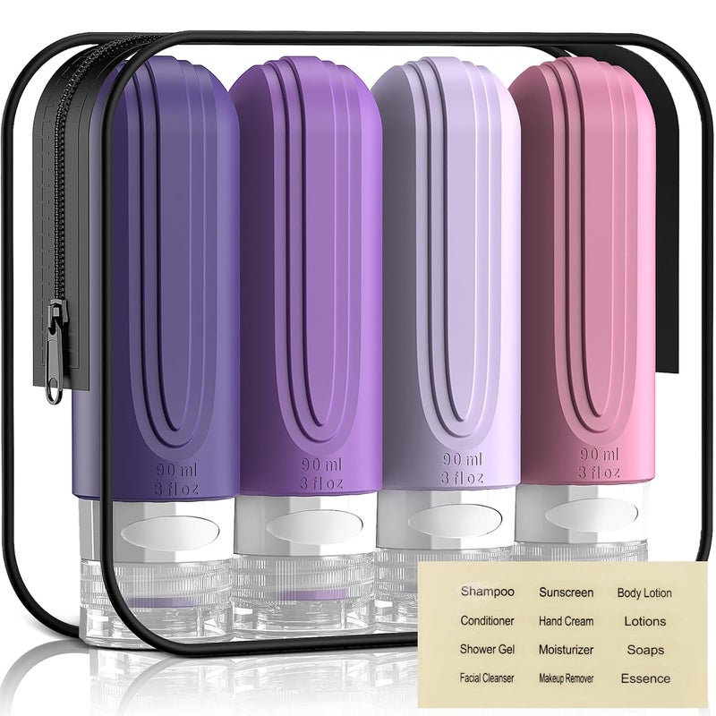 YIIMER Travel Bottles for Toiletries, 3oz TSA Approved Travel Size Toiletries, Silicone Leak-Proof Refillable Containers, Squeezable Liquid Essentials Bottles W/Clear Bag (PURPLE) - Image 1